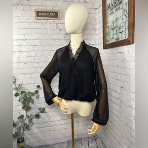 Express sheer wrap front lace blouse